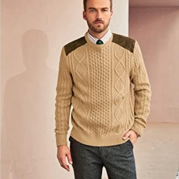 PJ PAUL JONES Mens Military Pullover Sweater Crewneck Vintage Cable Knit Sweater - Picture 1 of 8